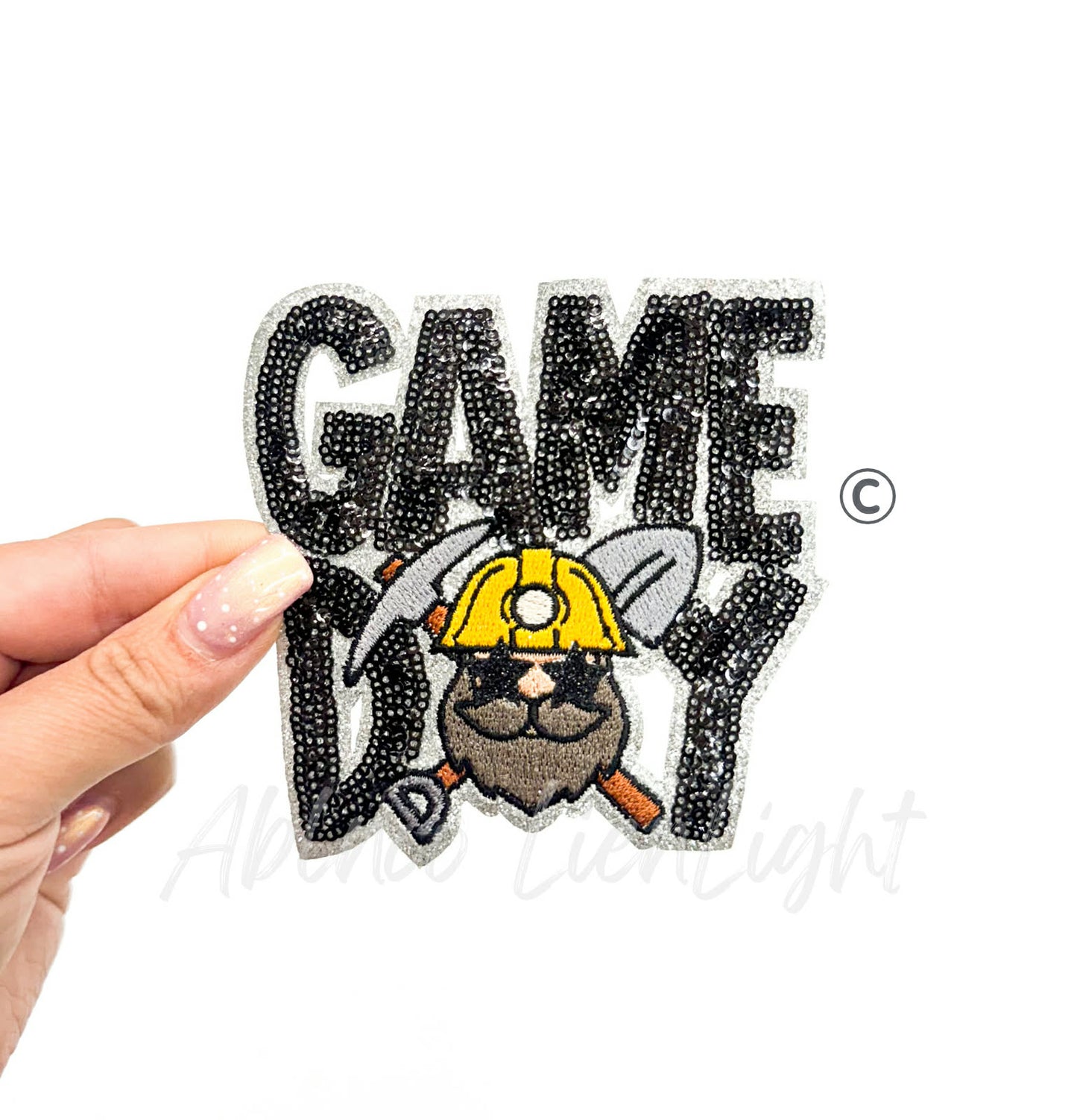 Black Miner Mascot Game Day Sequin Patch - Small