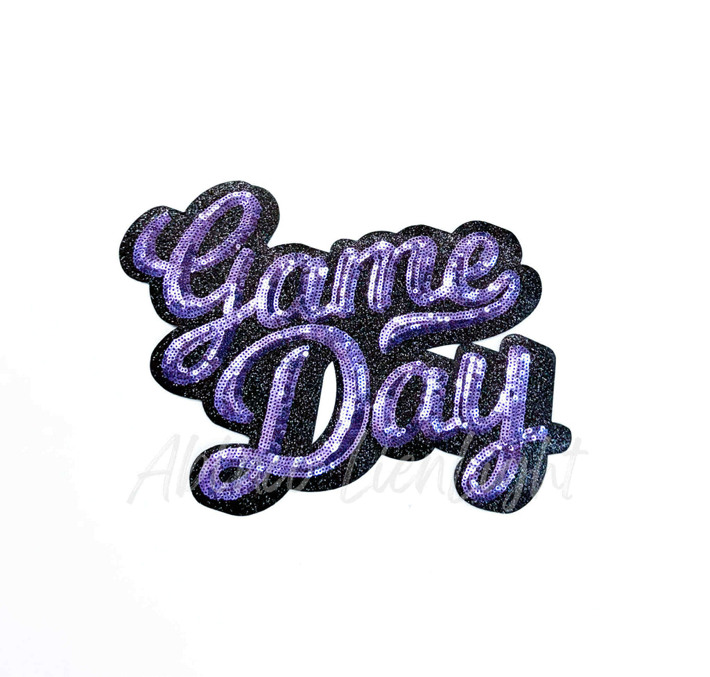 Purple Game Day Cursive Sequin Patch - Large