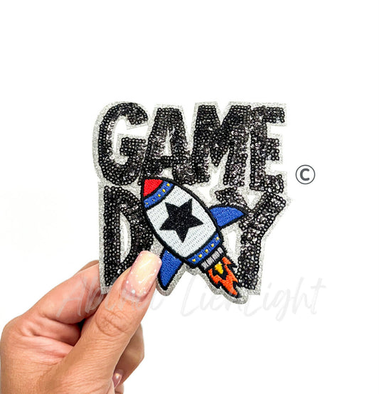 Black Rockets Mascot Game Day Sequin Patch - Small