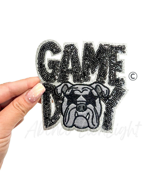 Black Bulldog Mascot Game Day Sequin Patch - Small