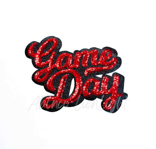 Red Game Day Cursive Sequins Patch