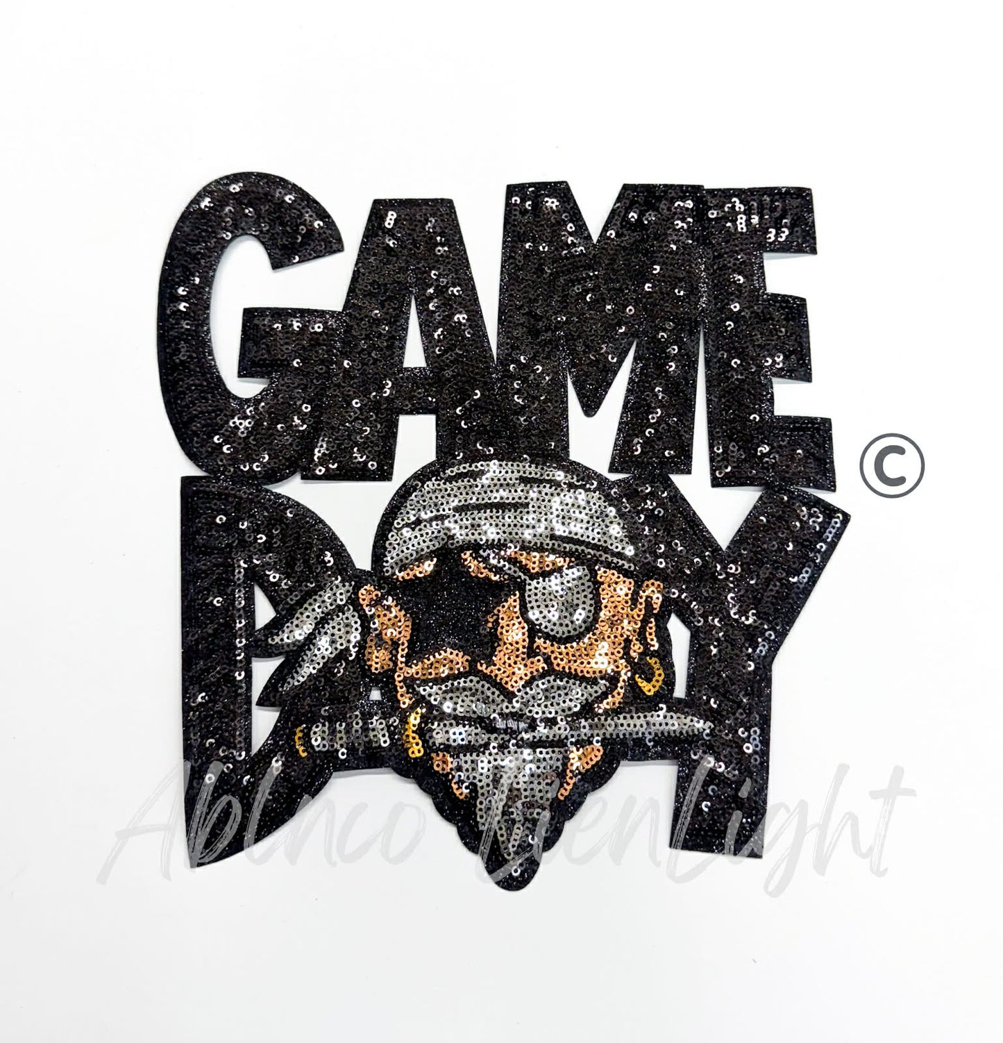 Black Pirate Game Day Mascot Sequins Patch - Large