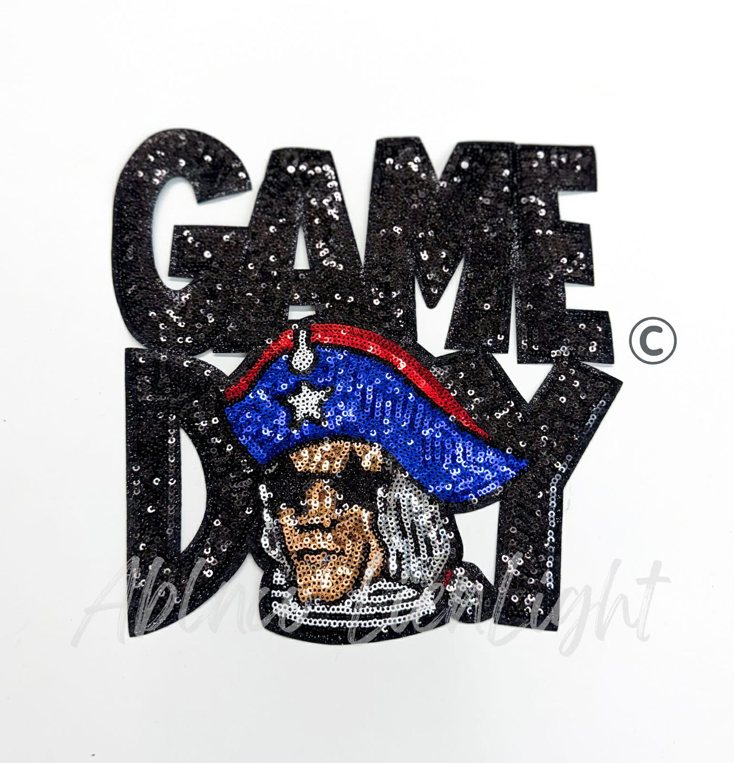 Black Patriots Game Day Mascot Sequins Patch - Large
