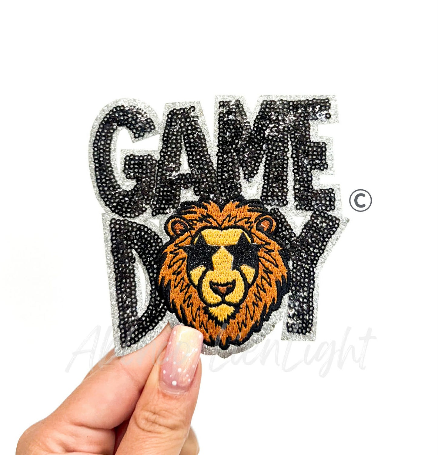 Black Lion Mascot Game Day Sequin Patch - Small