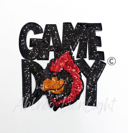Black Cardinal Game Day Mascot Sequins Patch - Large