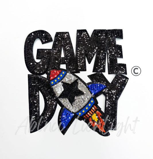 Black Rockets Game Day Mascot Sequins Patch - Large