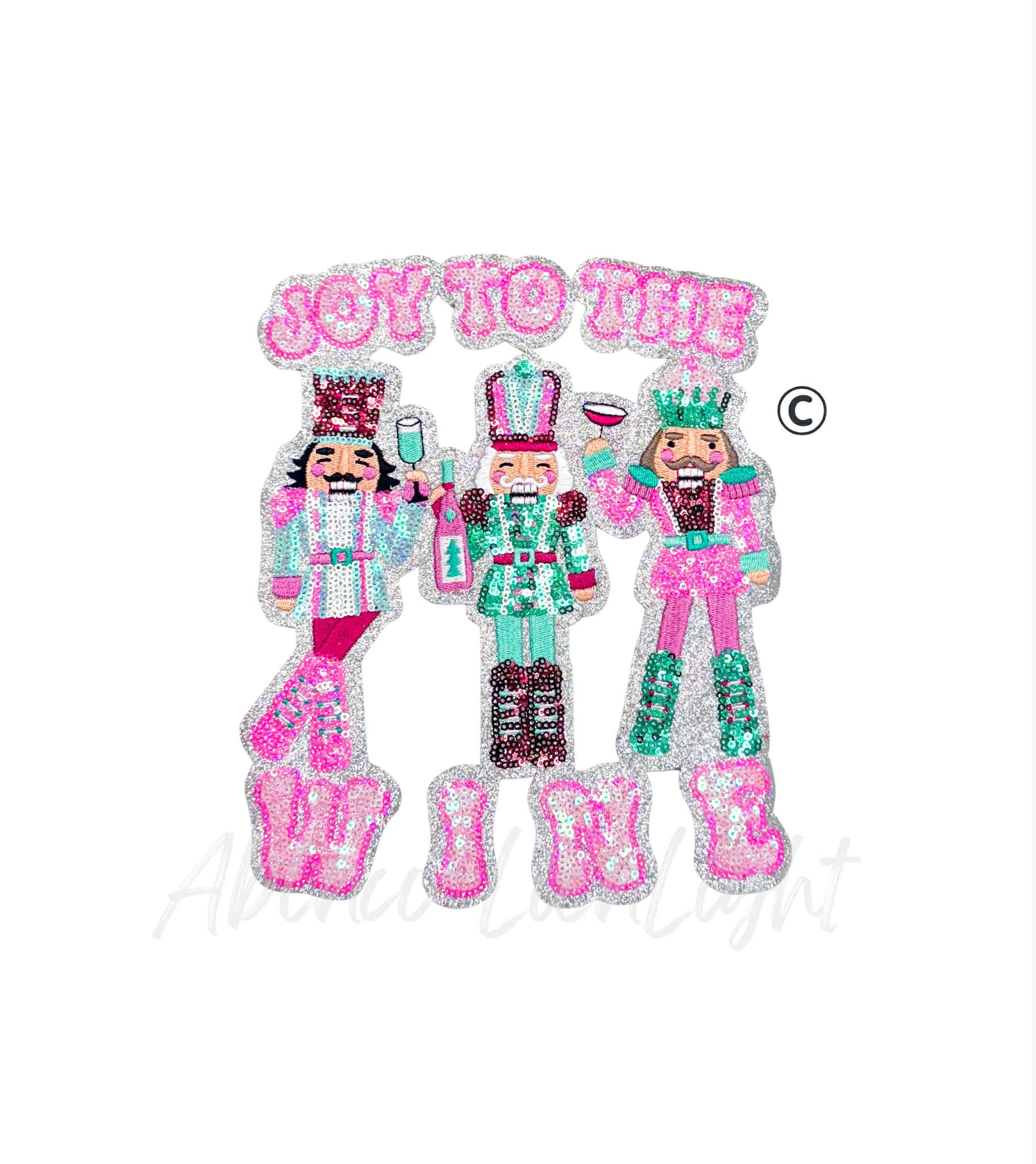 Joy To The Wine Nutcrackers Christmas Sequin Patch - Large