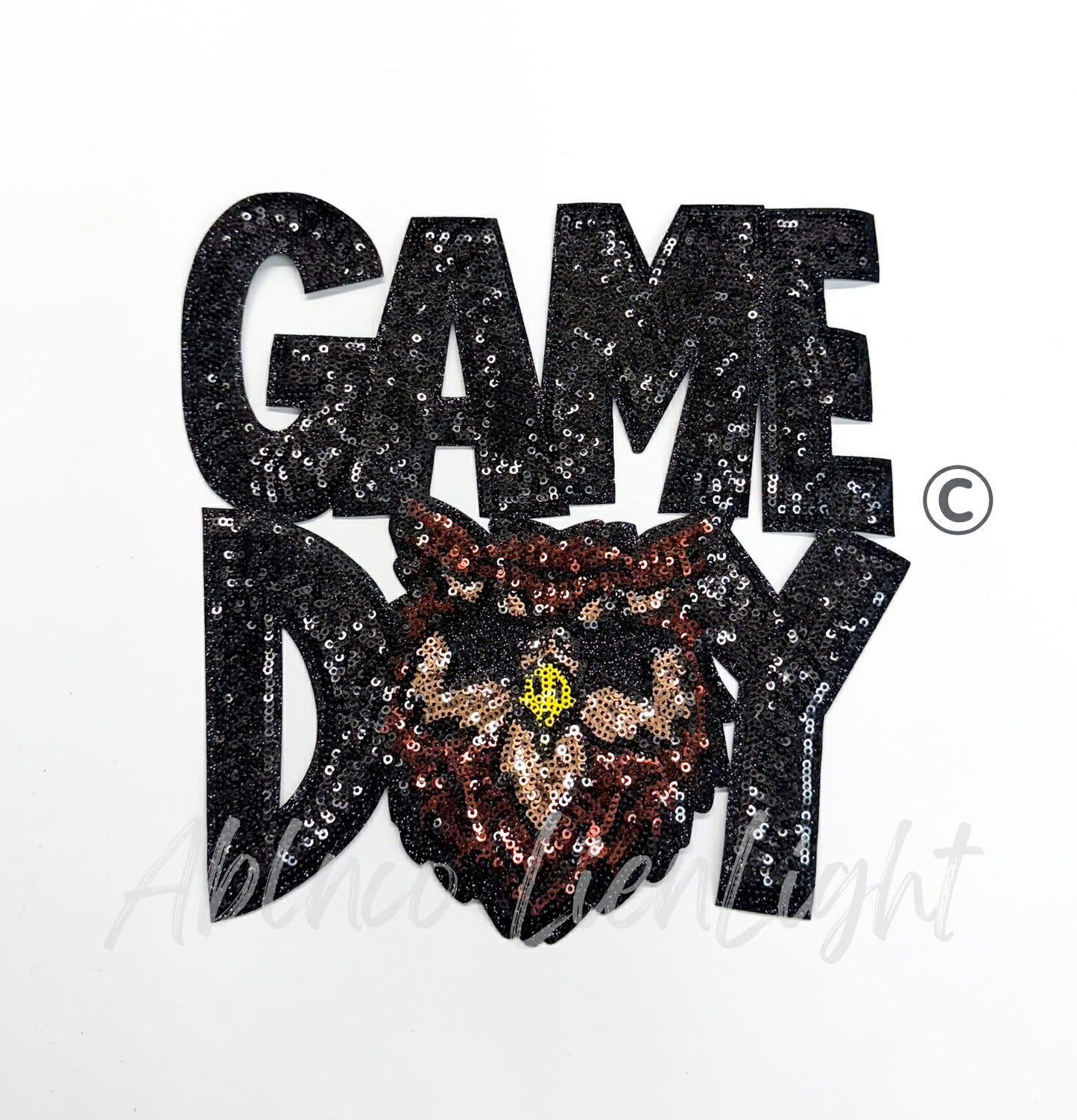 Black Owl Game Day Mascot Sequins Patch - Large