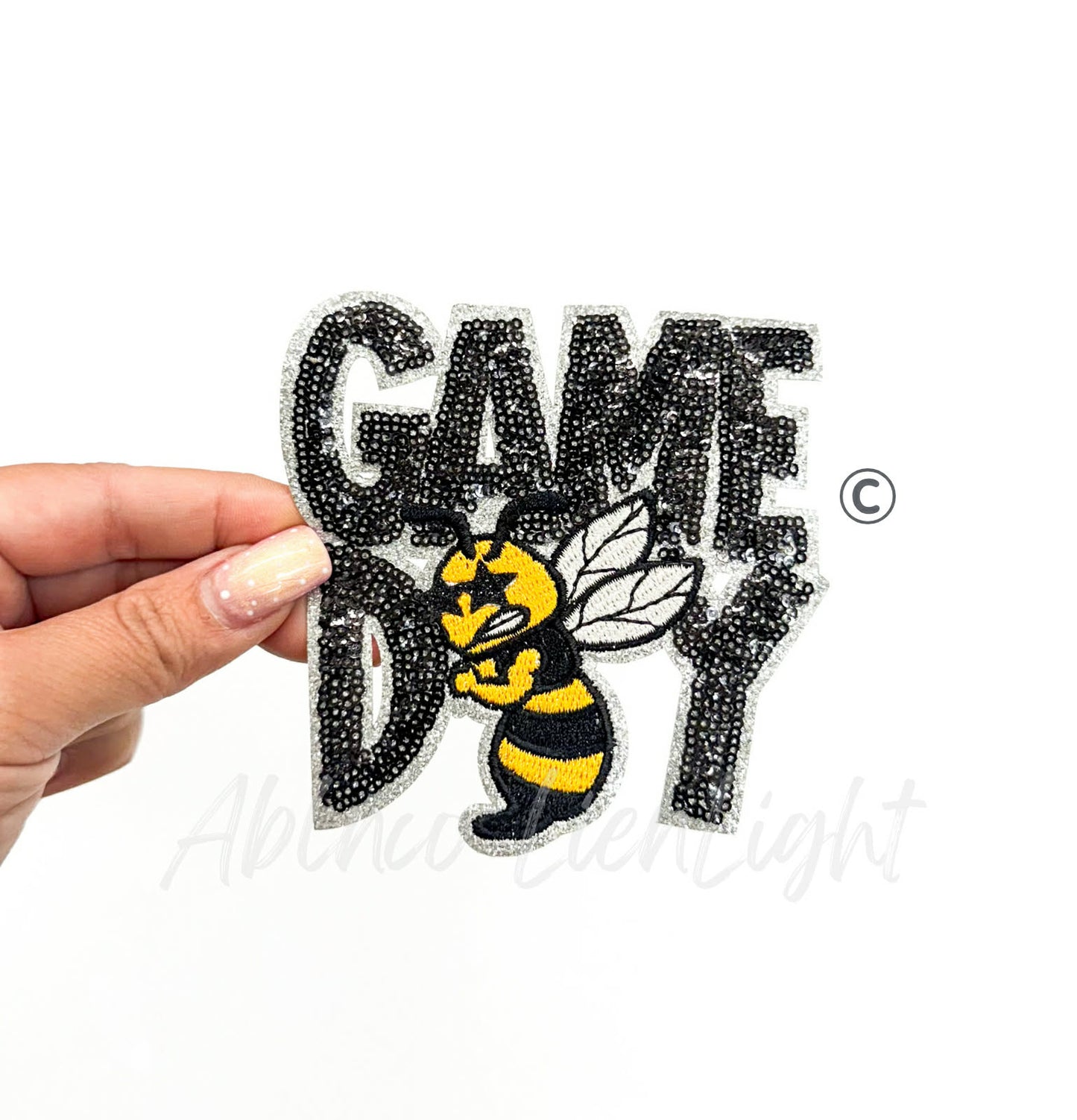 Black Hornet Mascot Game Day Sequin Patch - Small