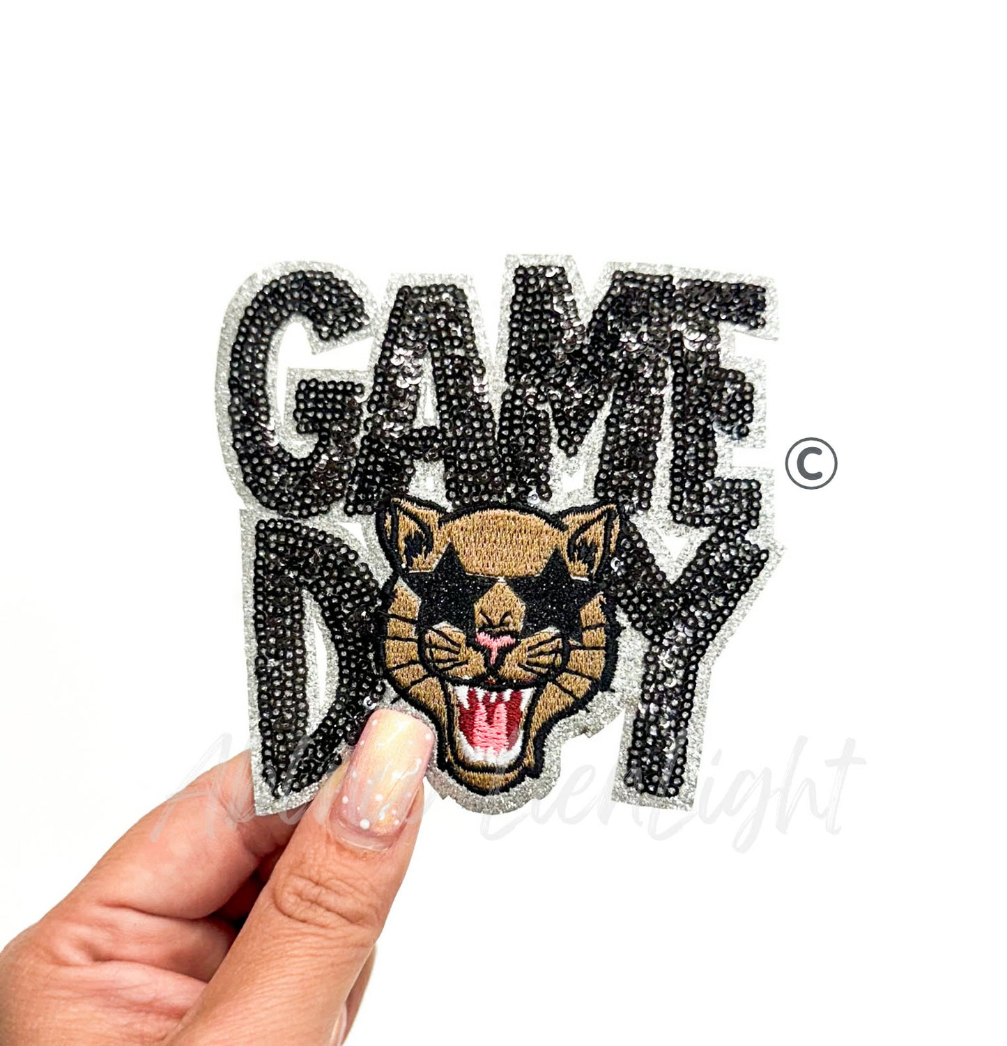 Black Jaguar Mascot Game Day Sequin Patch - Small