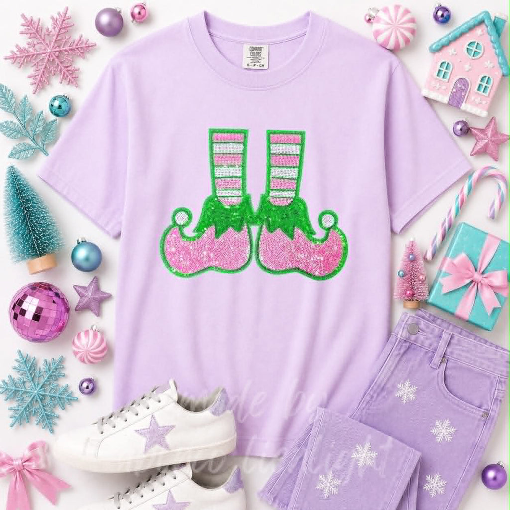Elf Shoes Christmas Sequin Patch Tshirt
