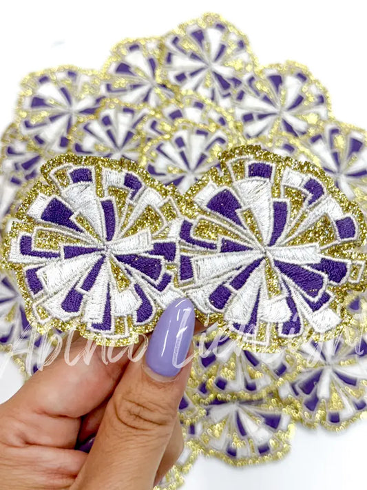 Purple Gold Cheer Pom Pom Embroidery Patch ©️