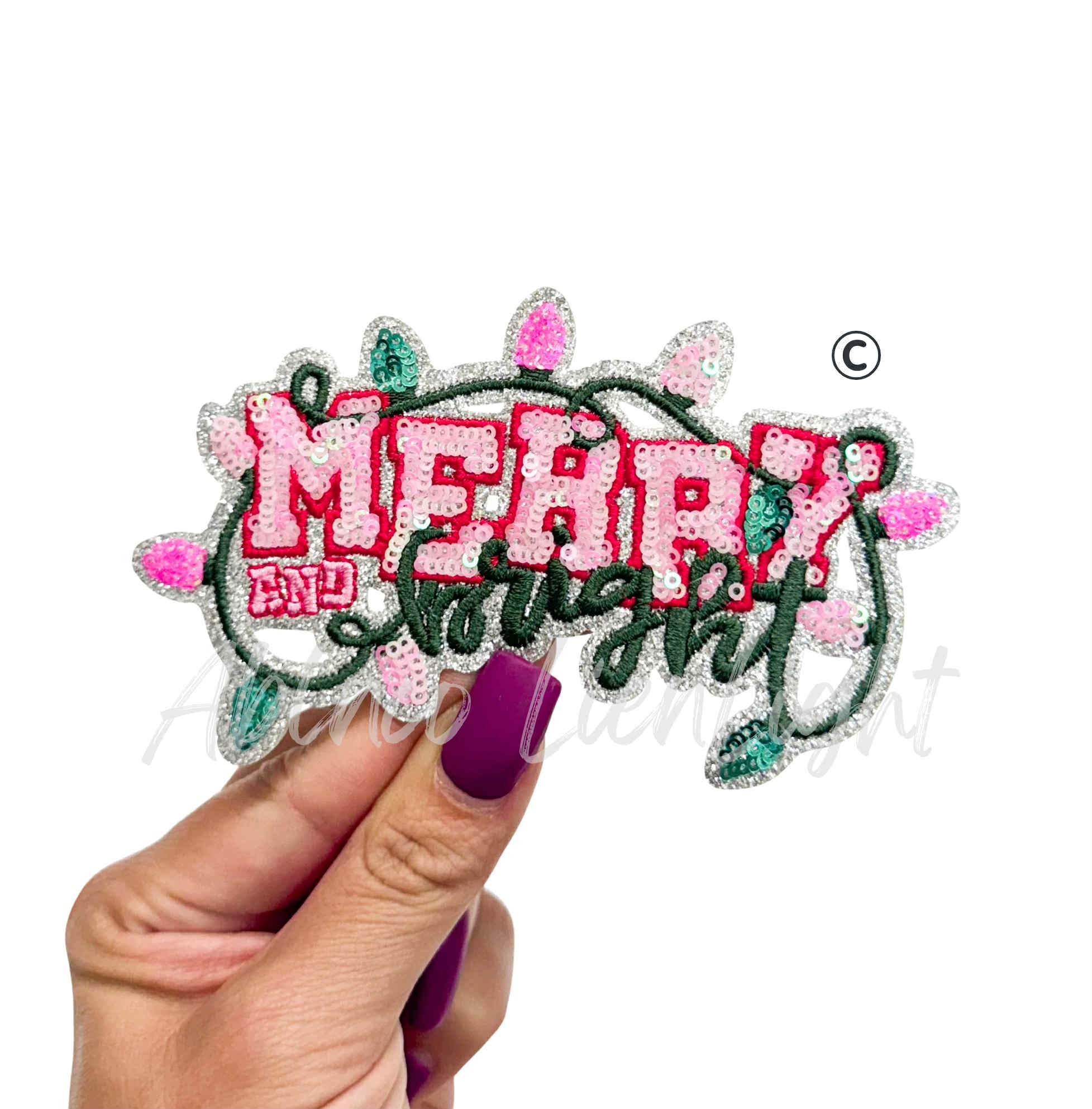 Merry & Bright Lights Christmas Sequin Patch - Small