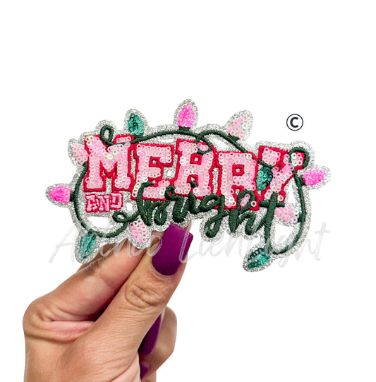 Merry & Bright Christmas Lights Sequins Christmas Patch-SMALL