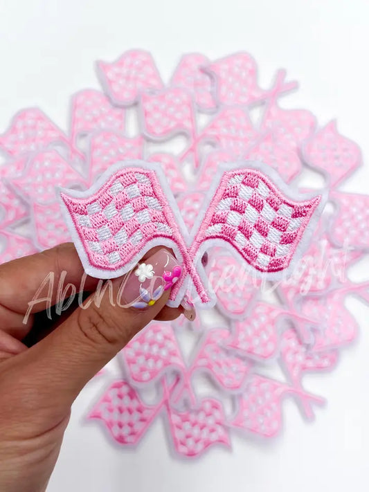 Pink Checkered Flag Embroidery Patch