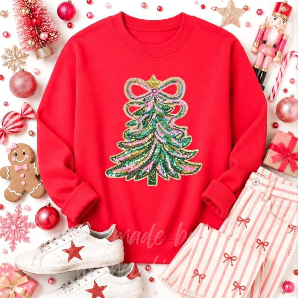 Christmas Tree Christmas Sequin Patch Sweatshirt