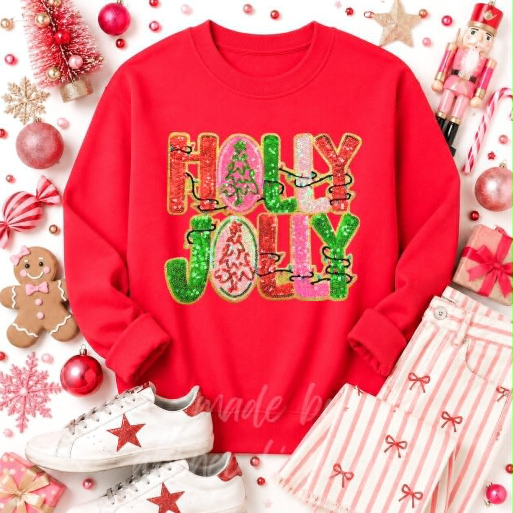 Holly Jolly Lights Christmas Sequin Patch Sweatshirt