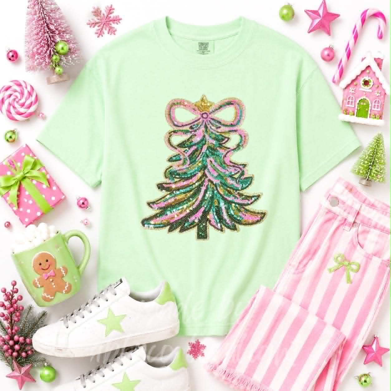 Christmas Tree Christmas Sequin Patch Tshirt