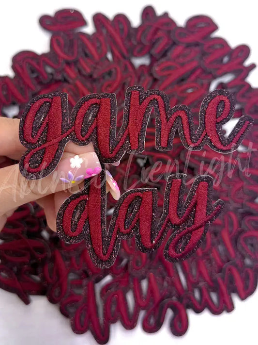 Maroon Game Day Glitter STICKER Adhesive Patch©️