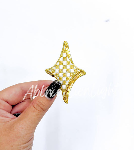 Gold Checkered Diamond Star Embroidery Sequin Patch