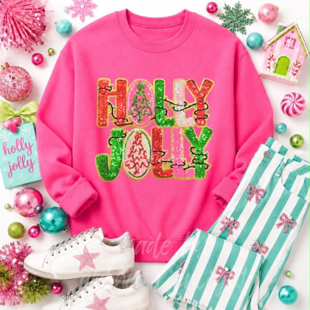 Holly Jolly Lights Christmas Sequin Patch Sweatshirt