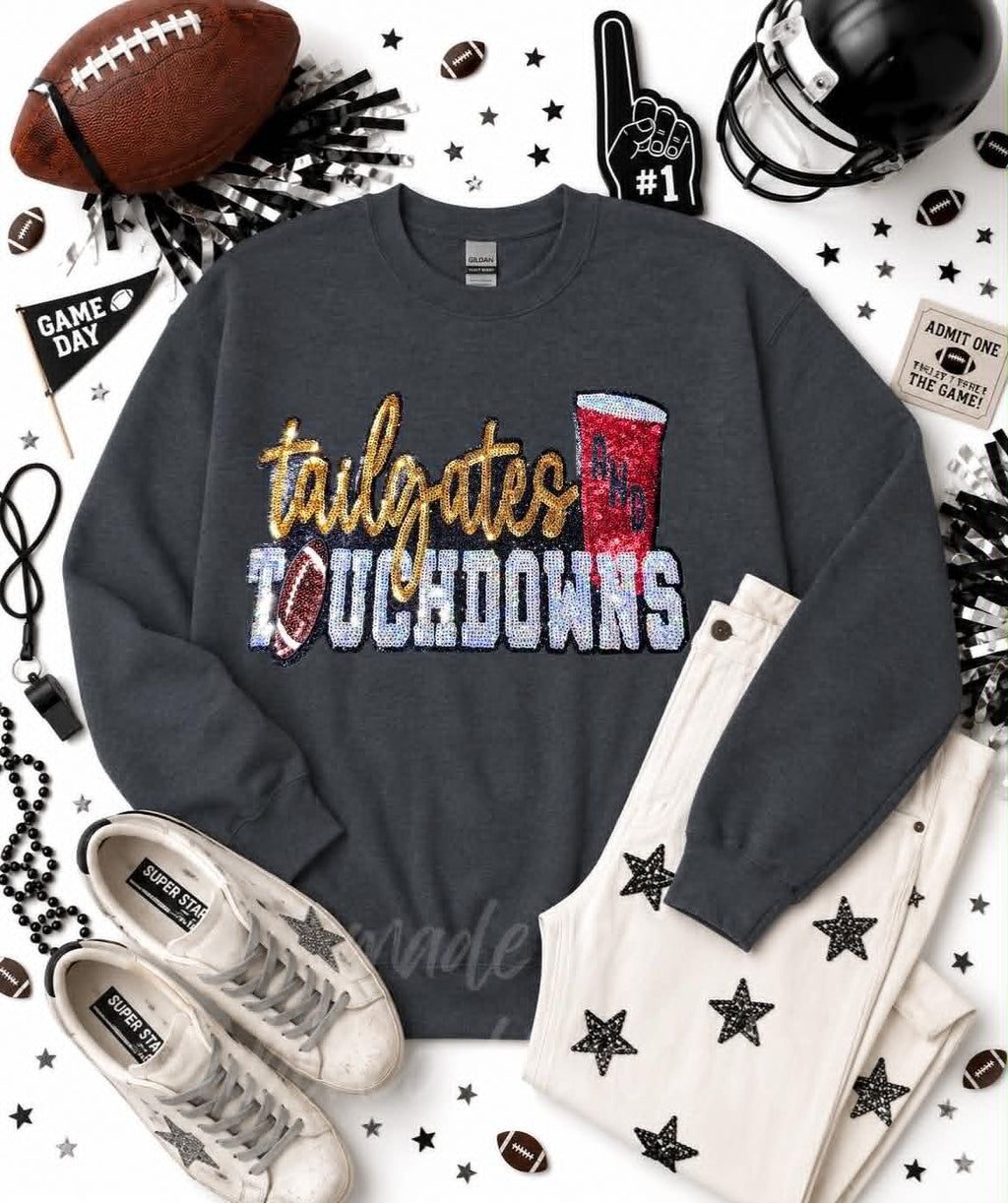 Tailgates and Touchdowns Football Sequin Patch Sweatshirt