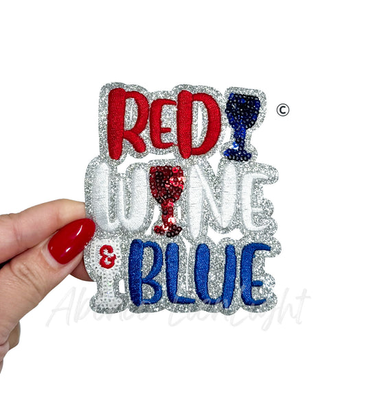 Red Wine Blue 4th of July Sequin Patch - Small
