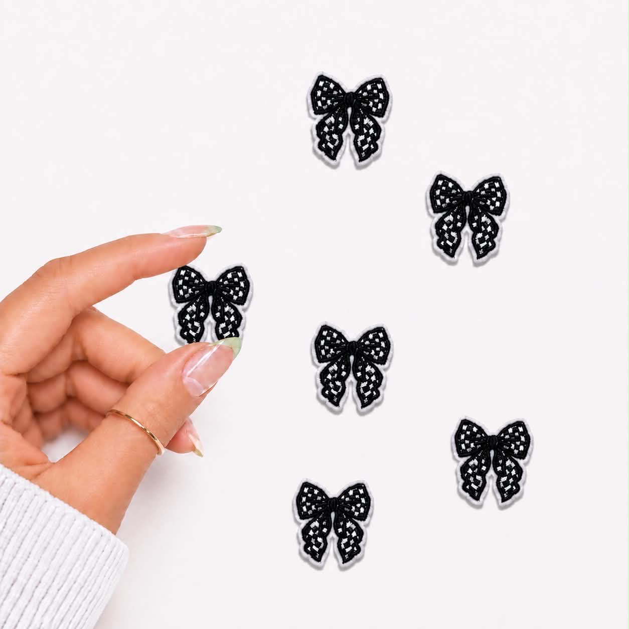 Mini Black Checkered Bow Embroidered Patch