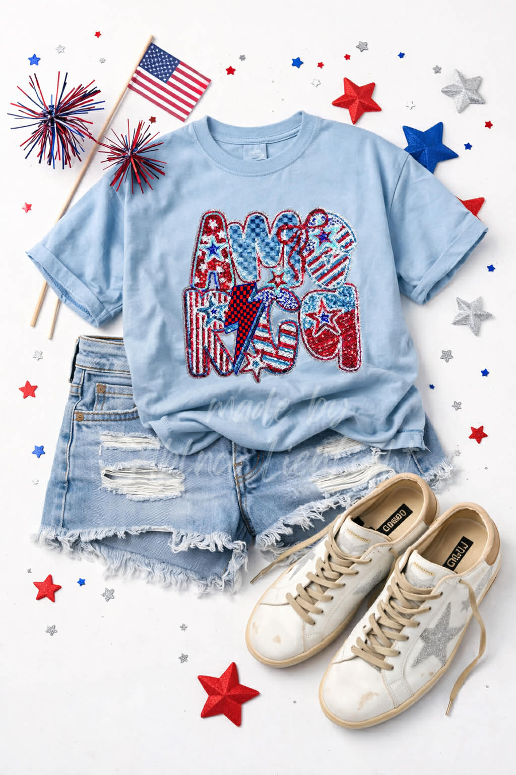 Retro America 4th of July Sequin Patch Tshirt
