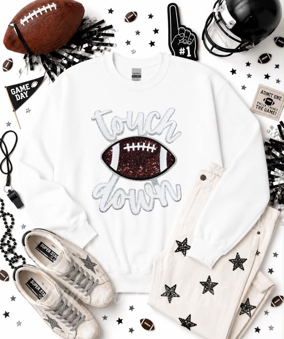 Football Touchdown Chenille Patch Sweatshirt