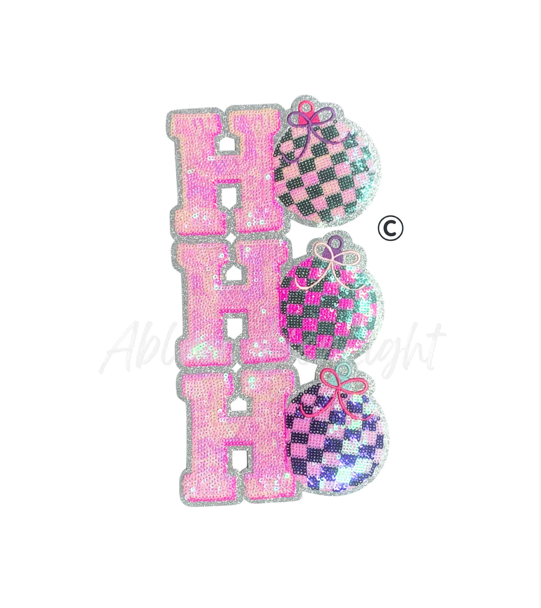 Ho Ho Ho Ornaments Christmas Sequin Patch - Large
