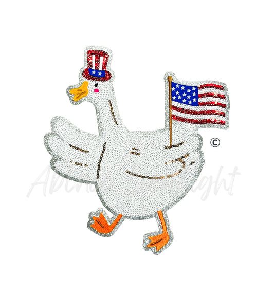 Red White Blue 4th July Goose Sequin Patch - Large