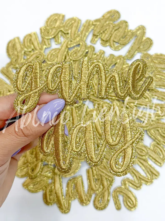 Gold Game Day Glitter STICKER Adhesive Patch