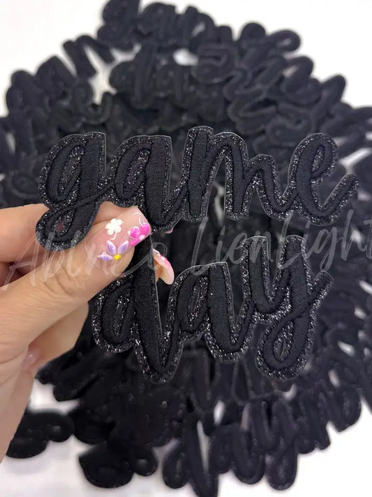 Black Game Day Glitter STICKER Adhesive Patch