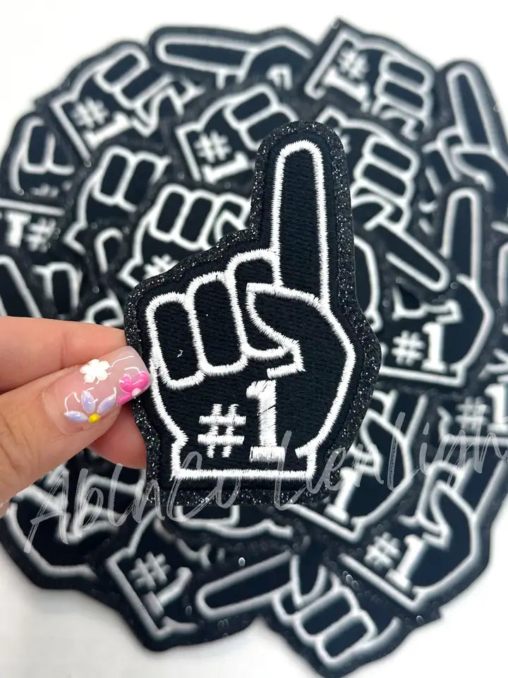Black Game Day Foam Finger Embroidery Patch - Small