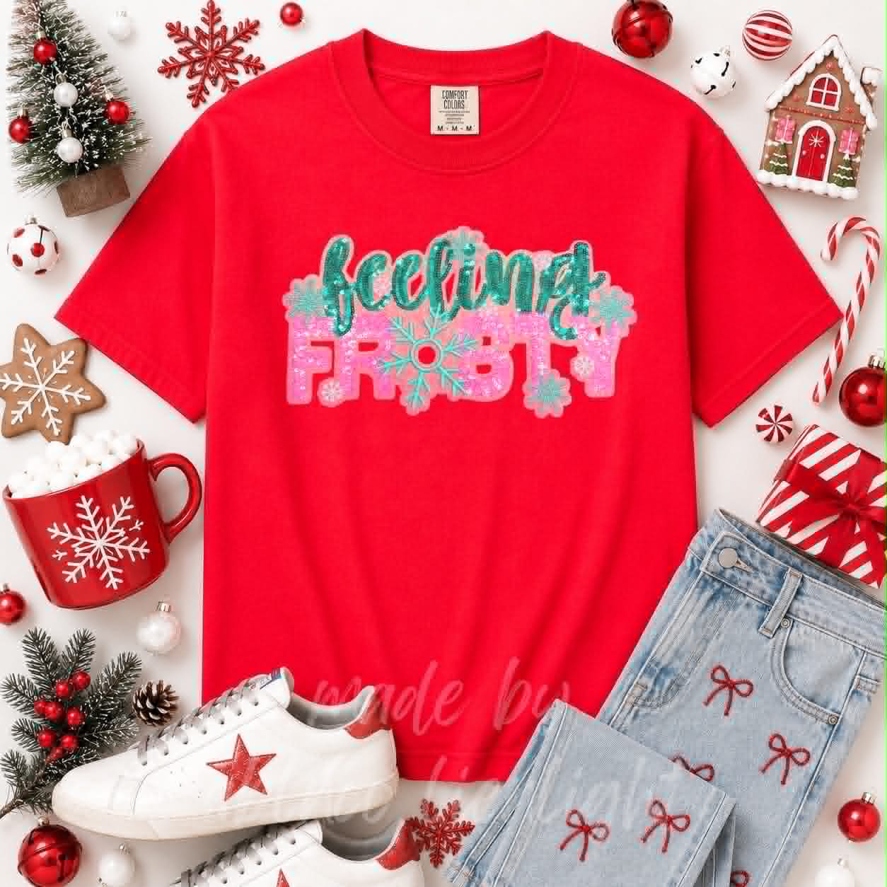 Feeling Frosty Christmas Sequin Patch Tshirt