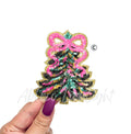 Pink Bow Tree Christmas Sequin Patch - Small