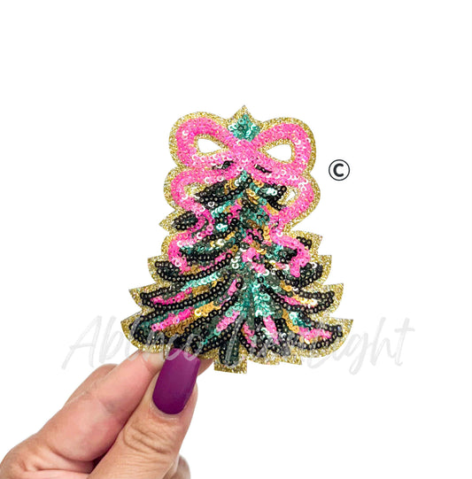 Christmas Tree Pink Gold Sequins Christmas Patch-SMALL