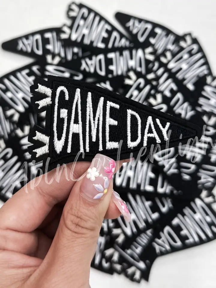 Black Game Day Pennant Flag Embroidery Patch