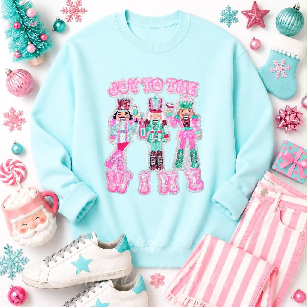 Joy to the Wine Nutcracker Christmas Sequin Patch Sweatshirt