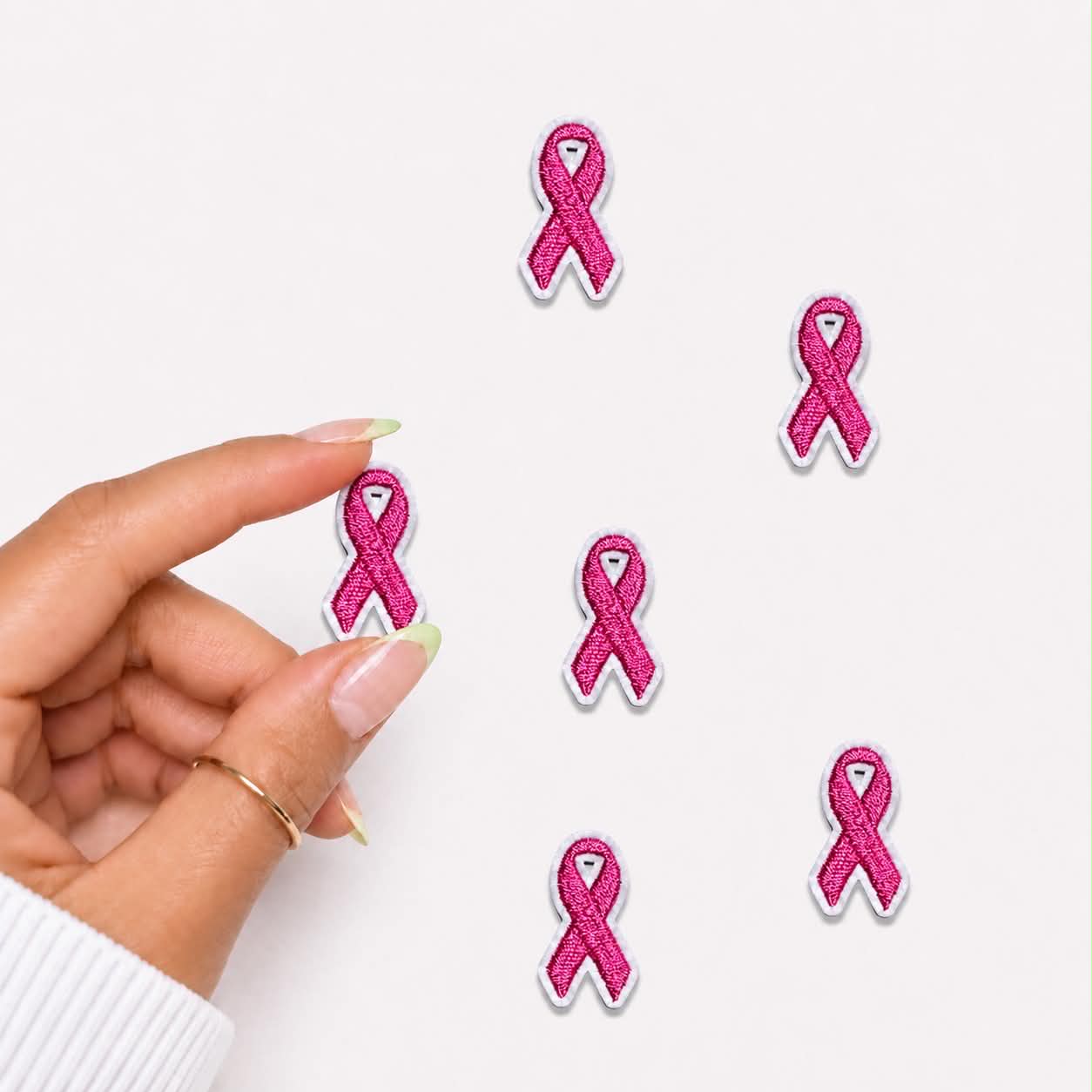 Mini Pink Cancer Ribbon Embroidered Patch