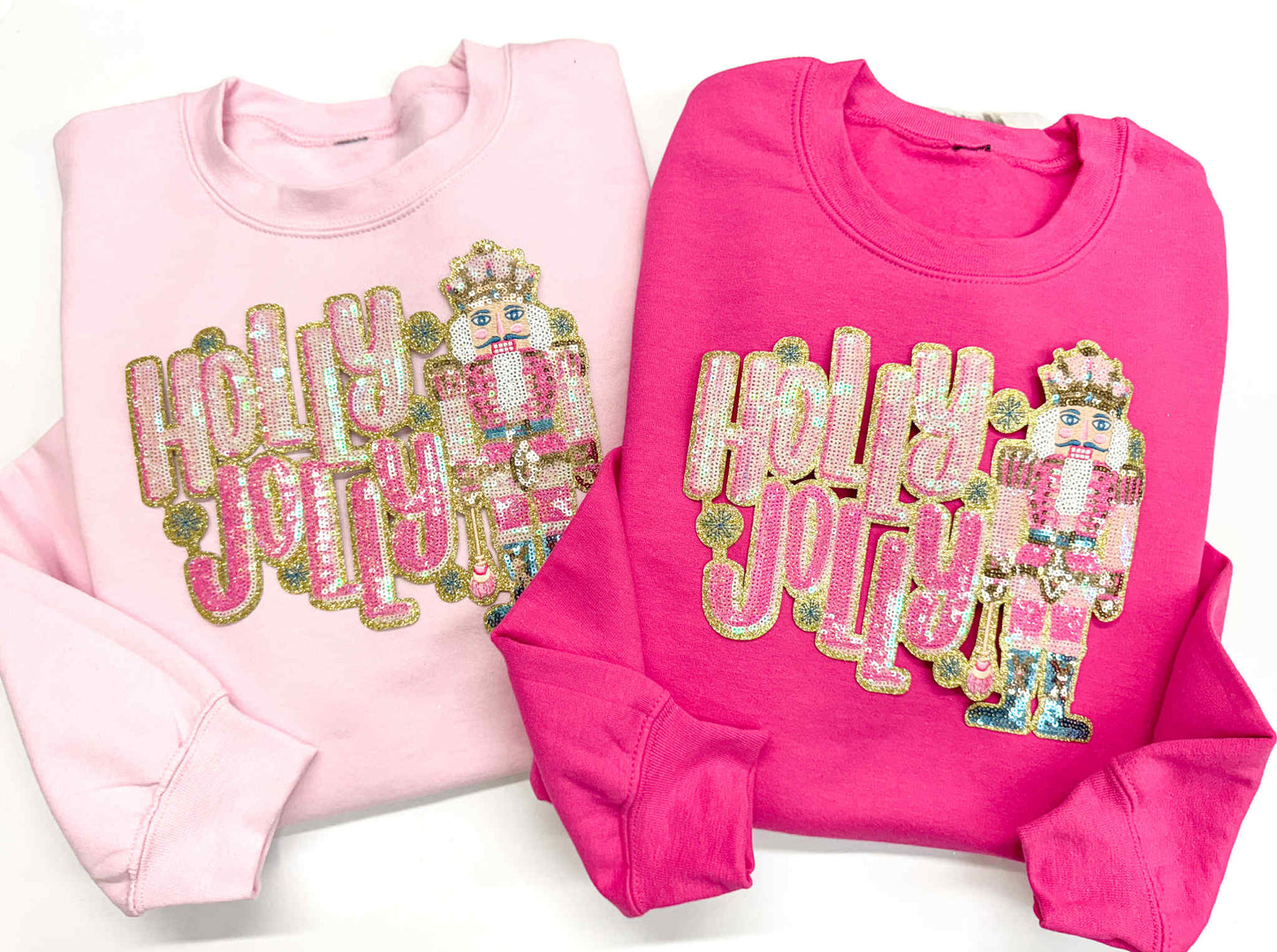 Holly Jolly Nutcracker Sequins Christmas Patch Sweatshirt