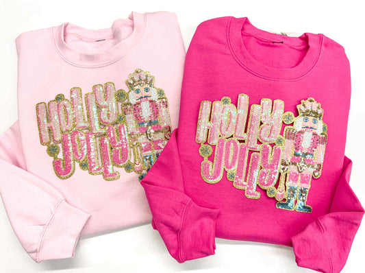 Holly Jolly Nutcracker Sequins Christmas Patch Sweatshirt