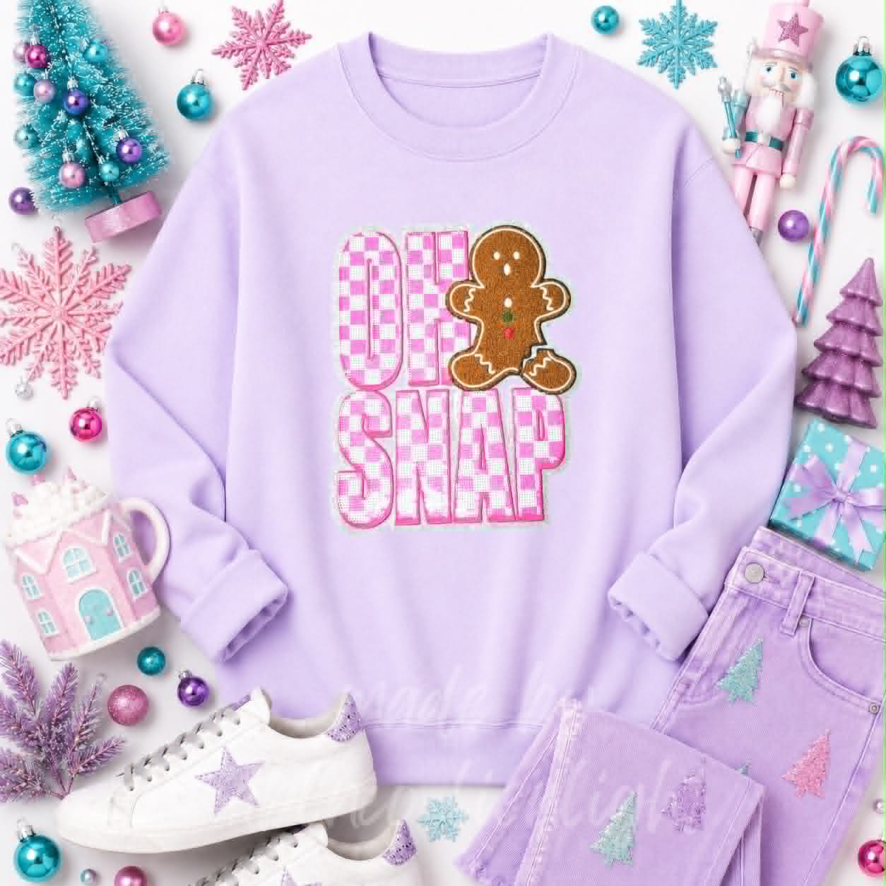 Oh Snap Gingerbread Christmas Sequin Patch Sweatshirt
