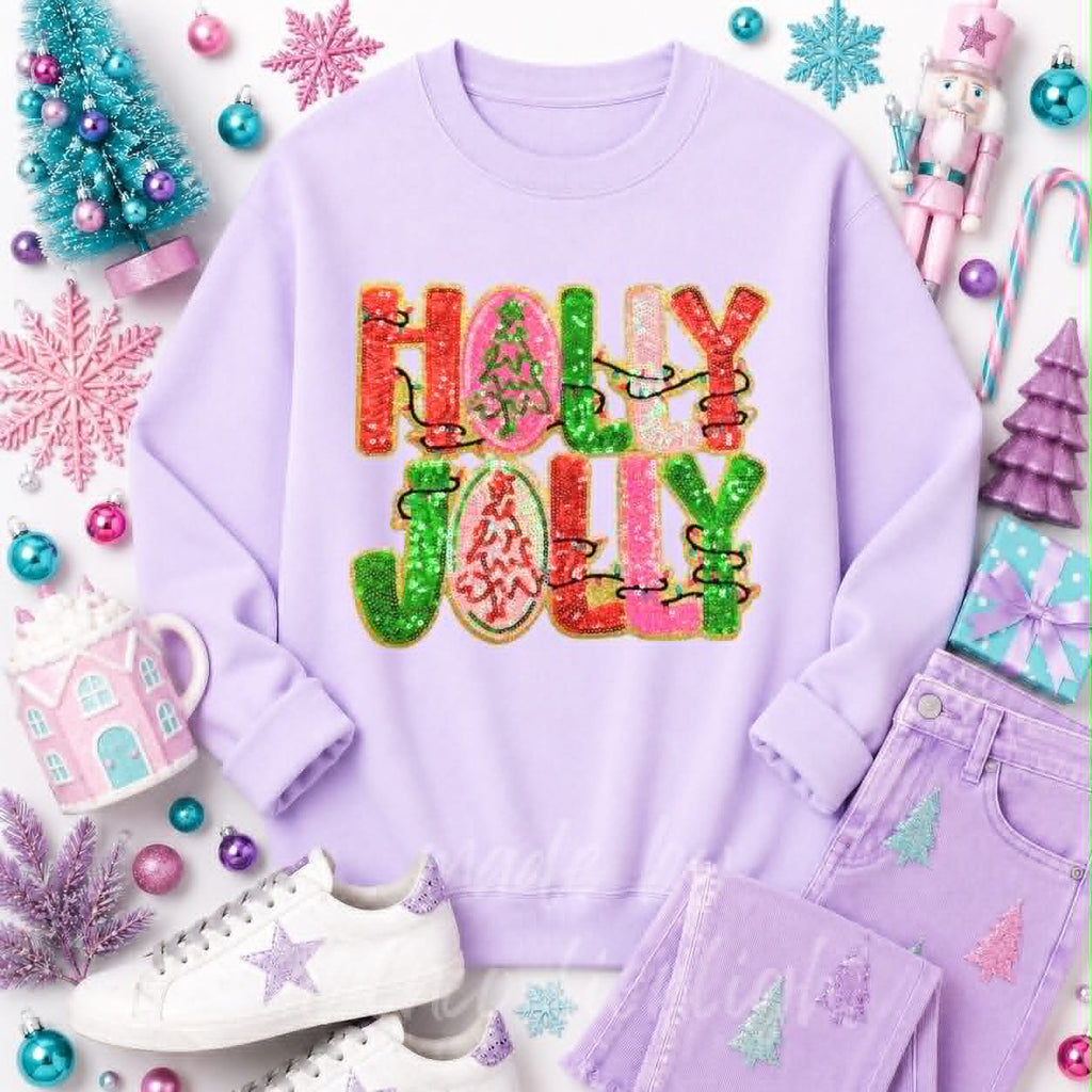 Holly Jolly Lights Christmas Sequin Patch Sweatshirt