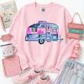Trailer Camper Camping Pink Sequin Patch Sweatshirt