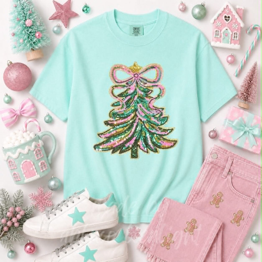 Christmas Tree Christmas Sequin Patch Tshirt