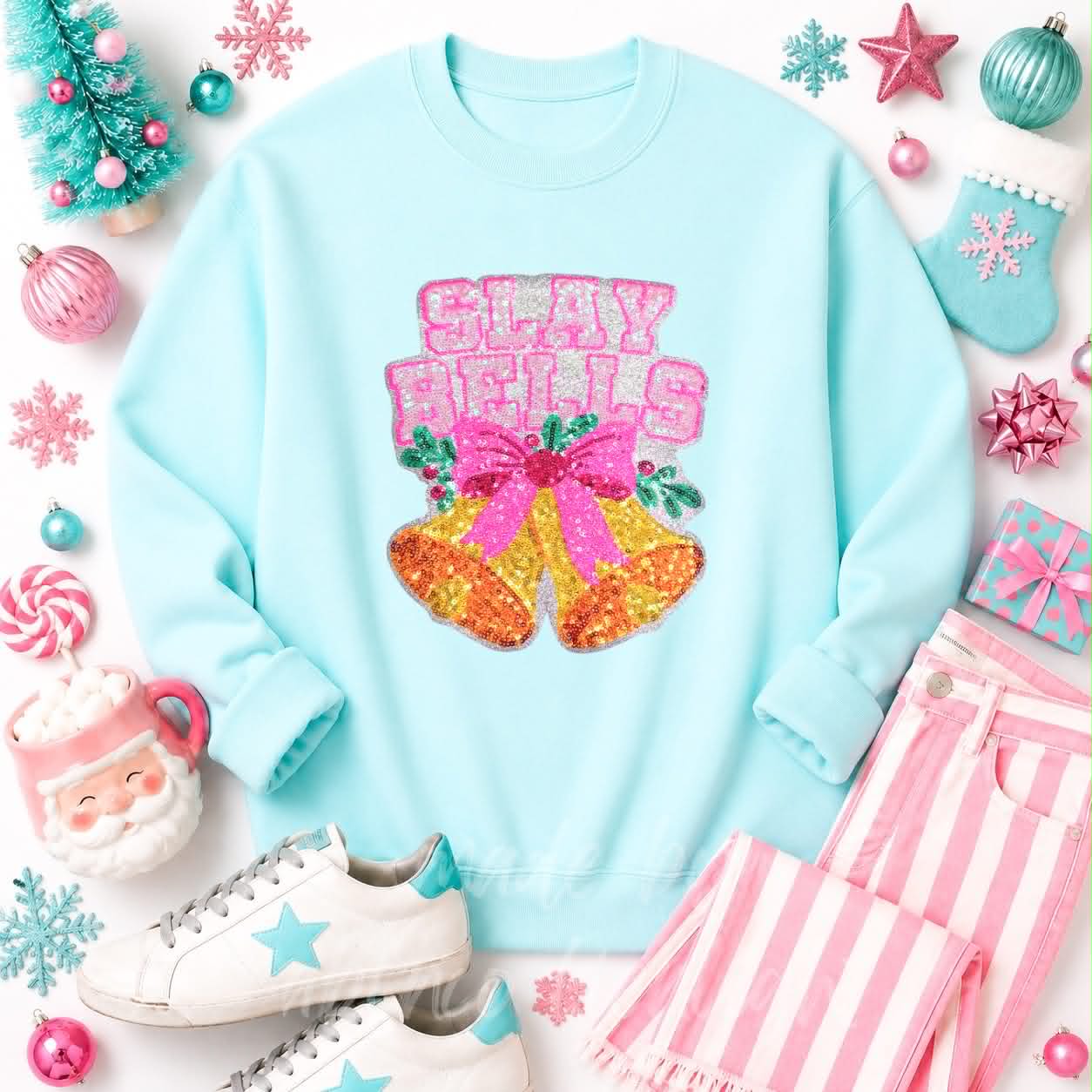 Slay Bells Christmas Sequin Patch Sweatshirt