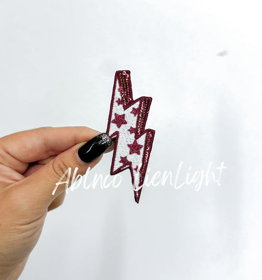 Maroon Star Bolt Embroidery Sequin Patch