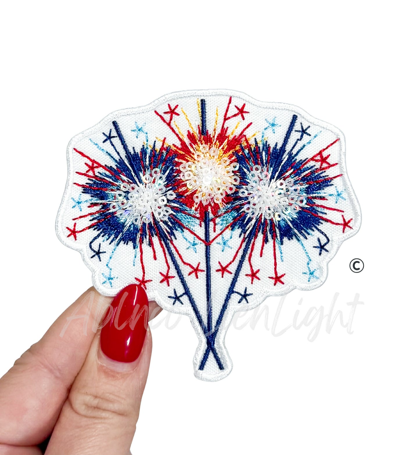 Red White Blue 4th of July Sparkler Sequin Patch - Small